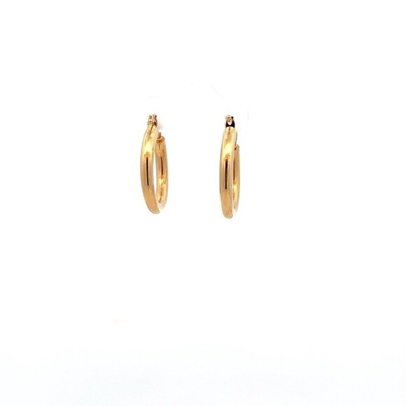 18K Gold Earrings Hoops Round Polished - Picture 8 of 9